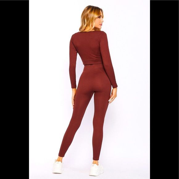 Seamless Rib-Knit Longsleeve Crop Top 2 Piece Set - Picture 5 of 6